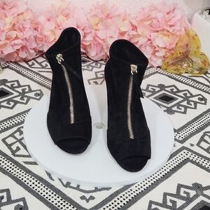 INC International Concepts Kirsi Faux Suede Block Zip Up Peep Toe Booties Sz:6.5